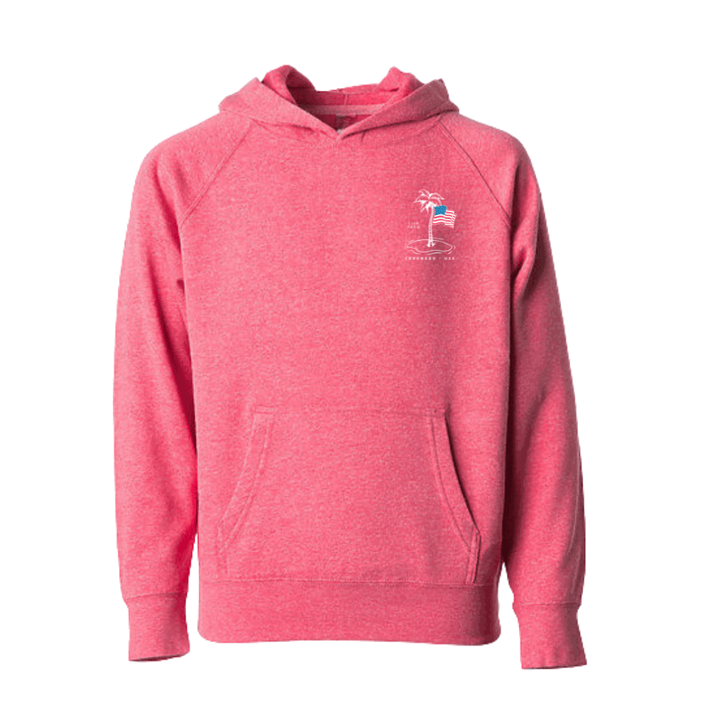 SHORELINE SWEATS KIDS | RED, WHITE, AND PALM TREES CORONADO HOODIE SWEATSHIRT
