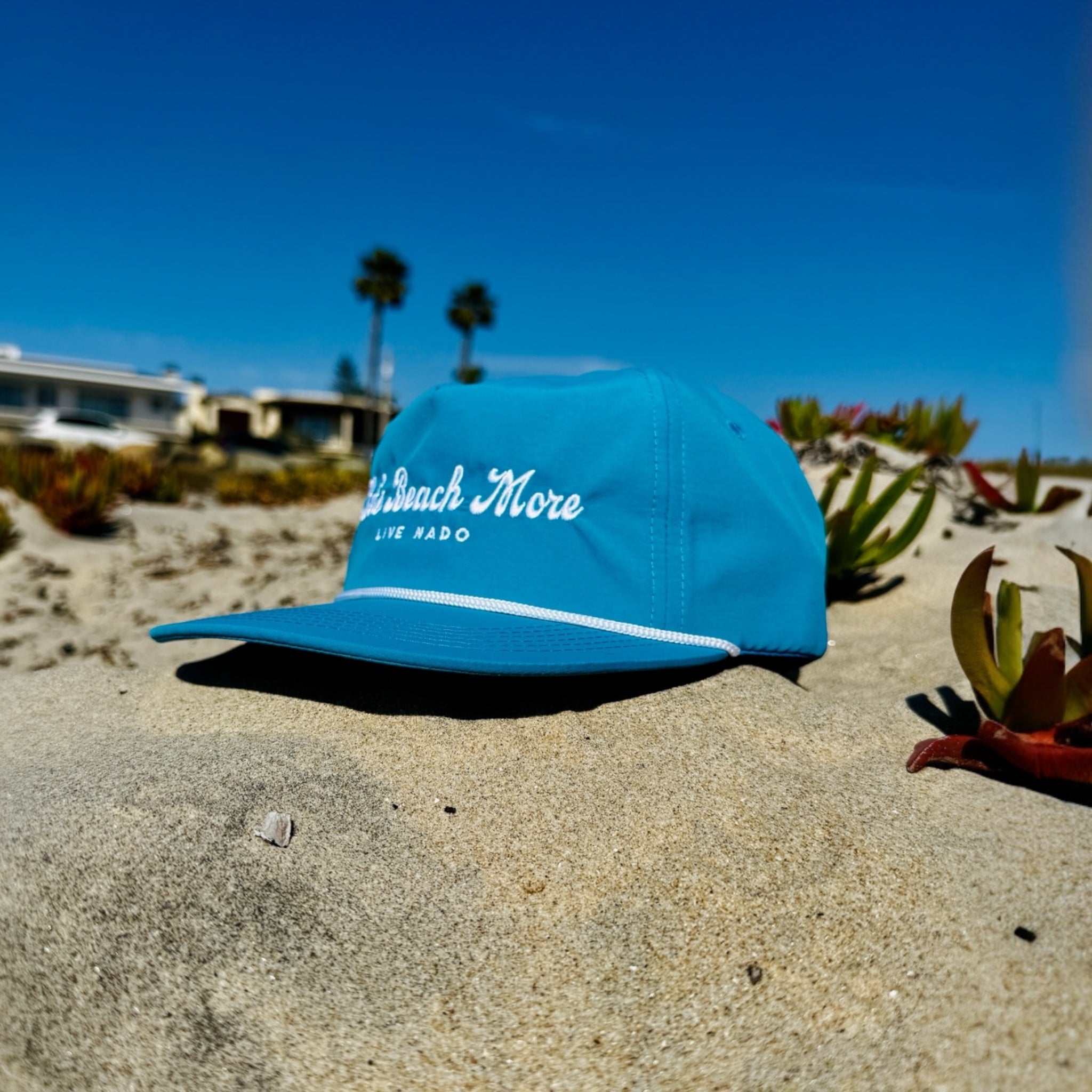 CENTRAL BEACH CORONADO | LET'S BEACH MORE TEAL SURF CAP WITH ROPE