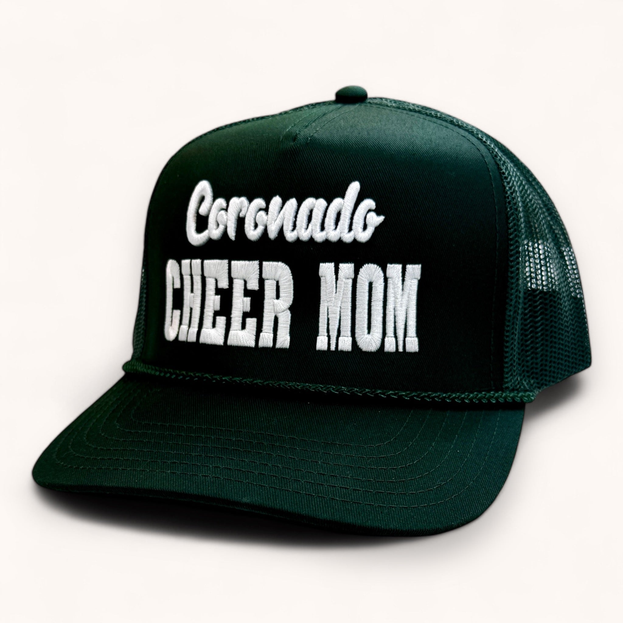 CORONADO CHEER MOM | DARK GREEN CURVED BRIM MESH BACK TRUCKER