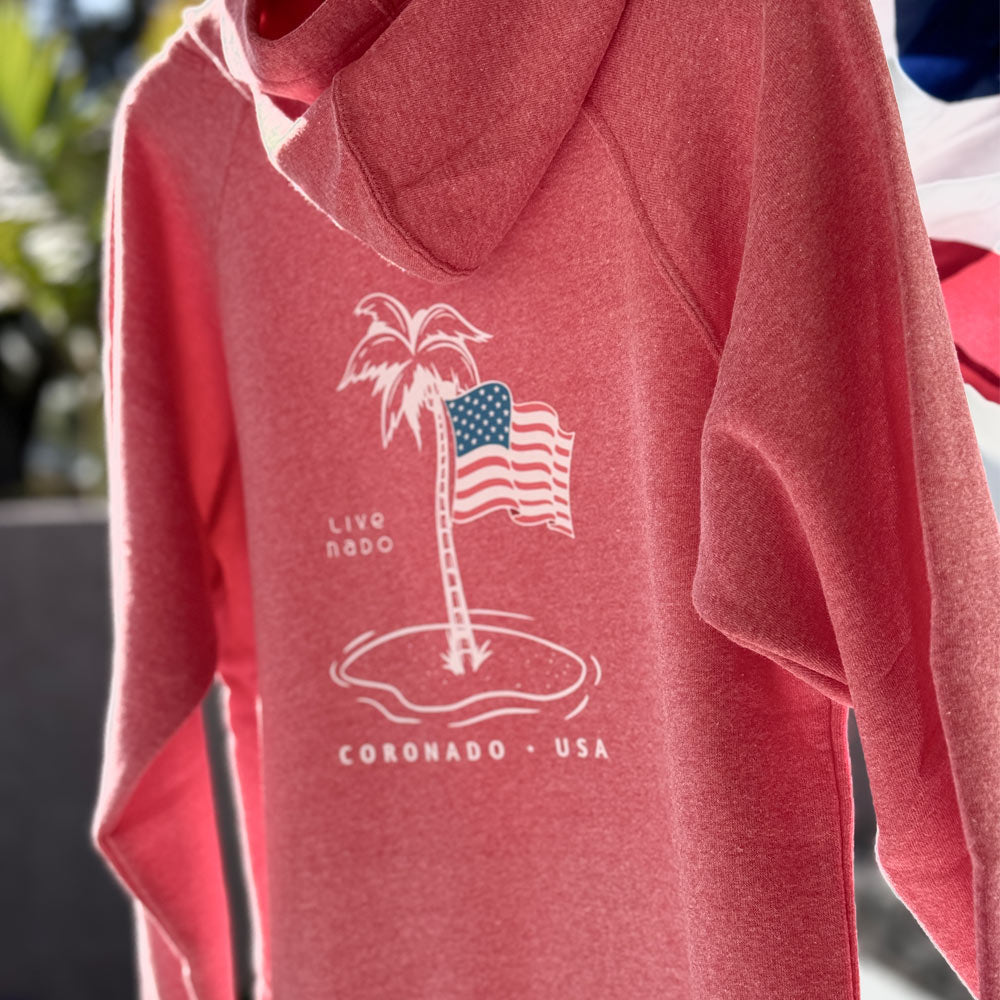 SHORELINE SWEATS KIDS | RED, WHITE, AND PALM TREES CORONADO HOODIE SWEATSHIRT