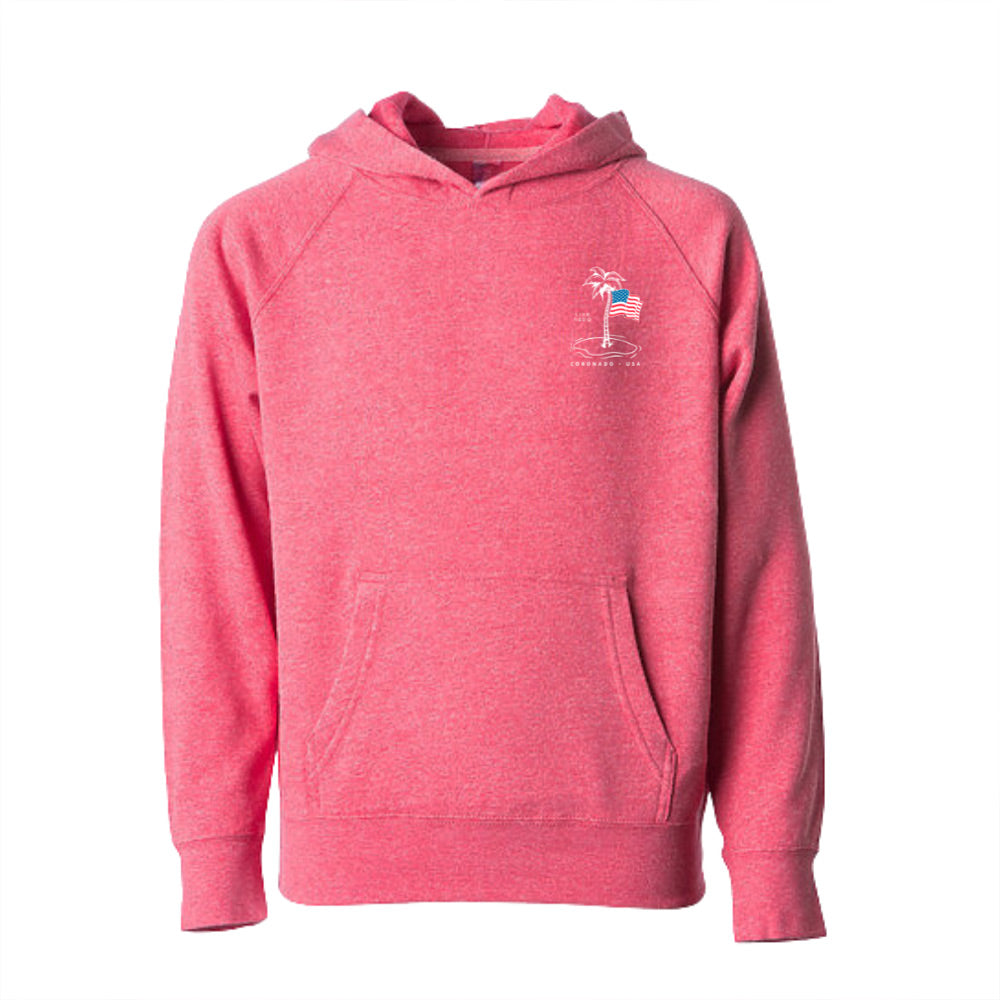 SHORELINE SWEATS KIDS | RED, WHITE, AND PALM TREES CORONADO HOODIE SWEATSHIRT