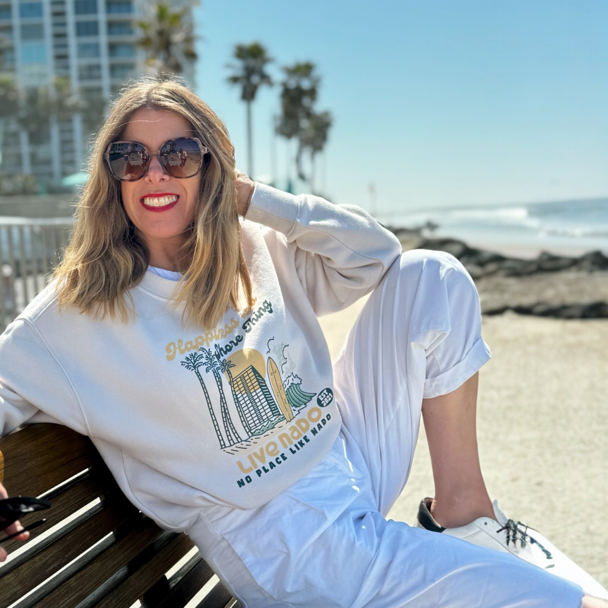SHORELINE SWEATS | HAPPINESS IS A SHORE THING CORONADO CREW NECK FLEECE