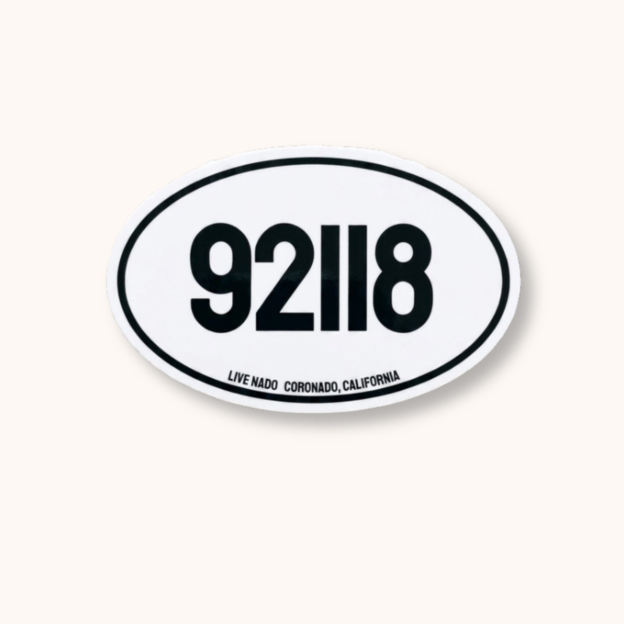 Oval sticker with the text '92118 Live Nado Coronado, California' on a white background