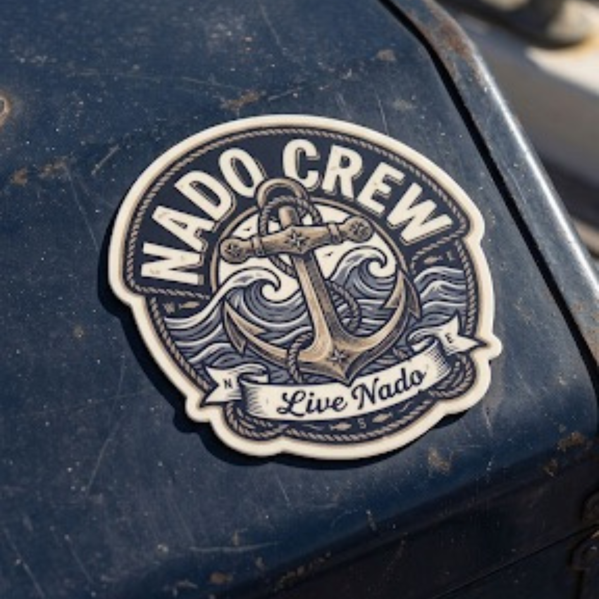 Nado Crew logo with anchor and waves on a dark surface