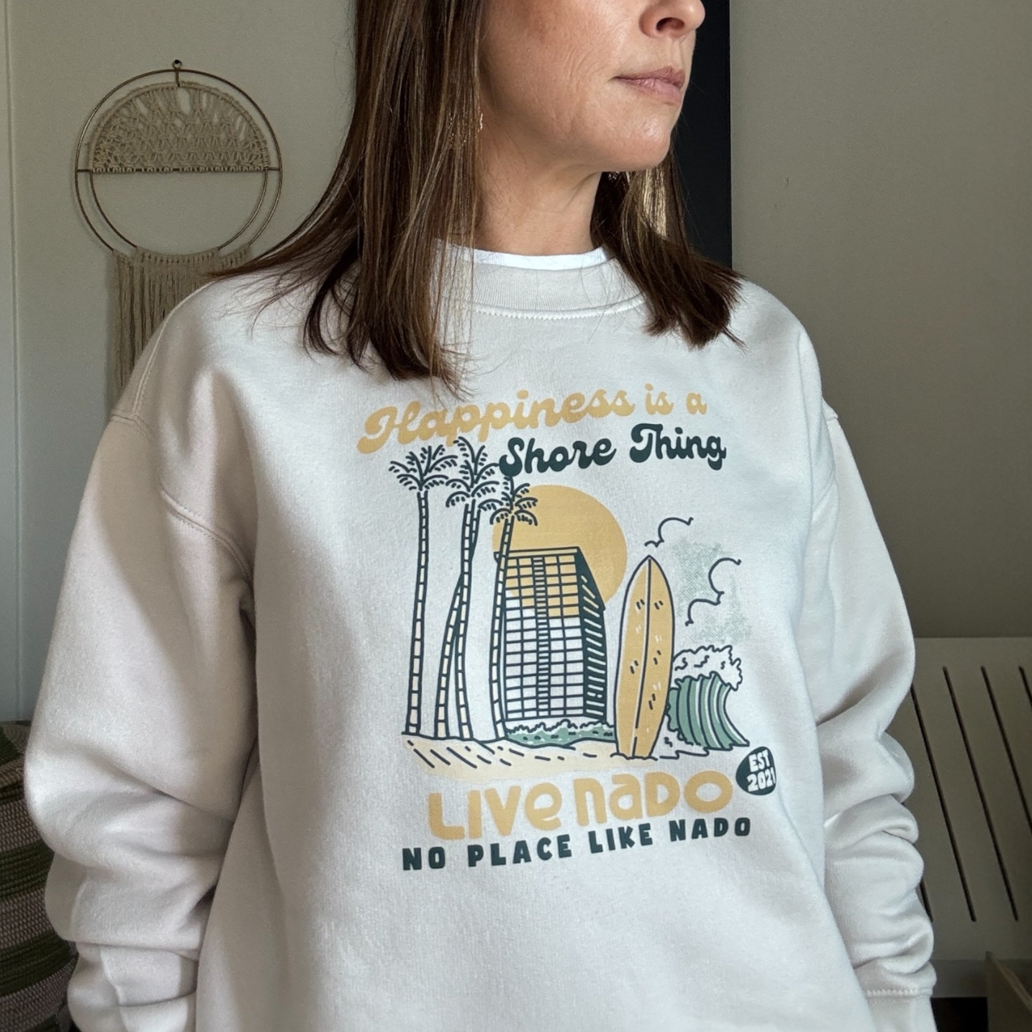 SHORELINE SWEATS | HAPPINESS IS A SHORE THING CORONADO CREW NECK FLEECE