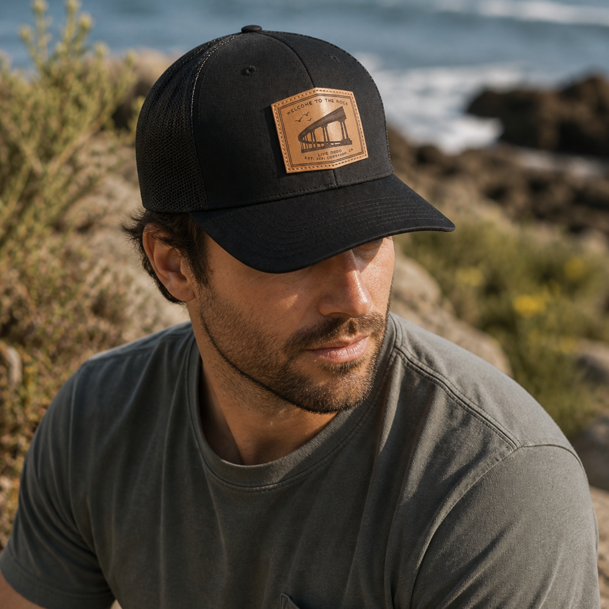 DUNES | "WELCOME TO THE ROCK" LEATHER PATCH TRUCKER
