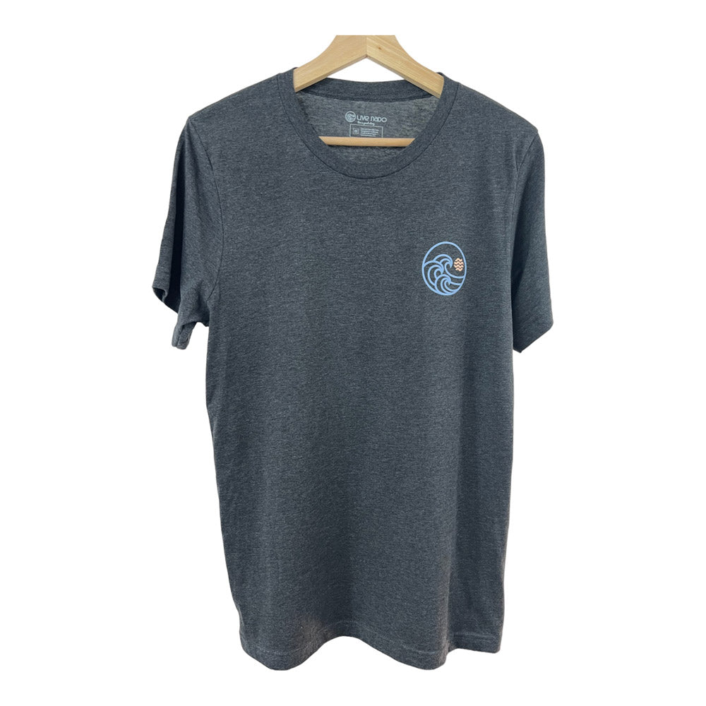 front side of charcoal live nado logo tshirt beach apparel brand coronado