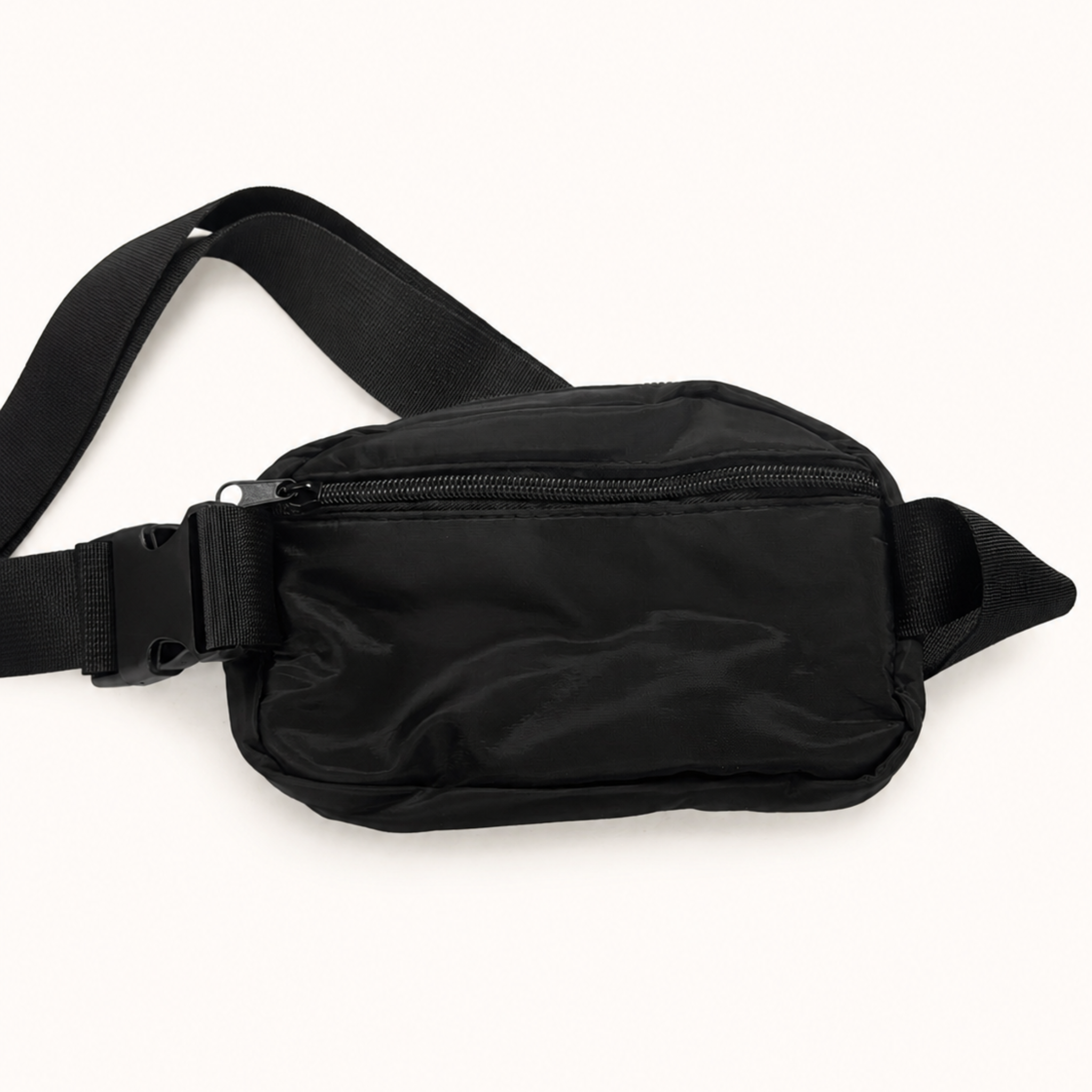 Black waist bag on a white background
