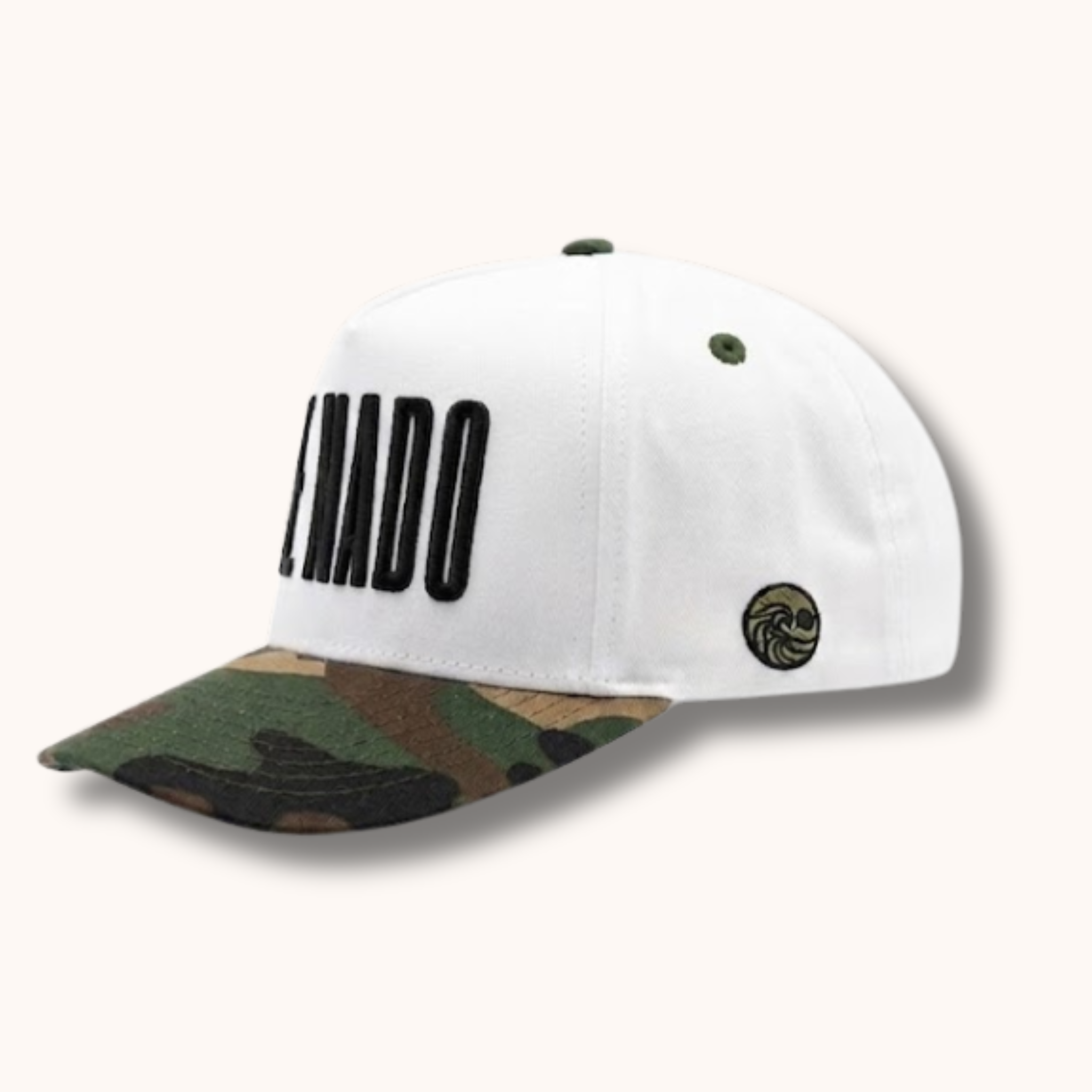 White cap with camouflage brim and 'Colorado' text on a white background