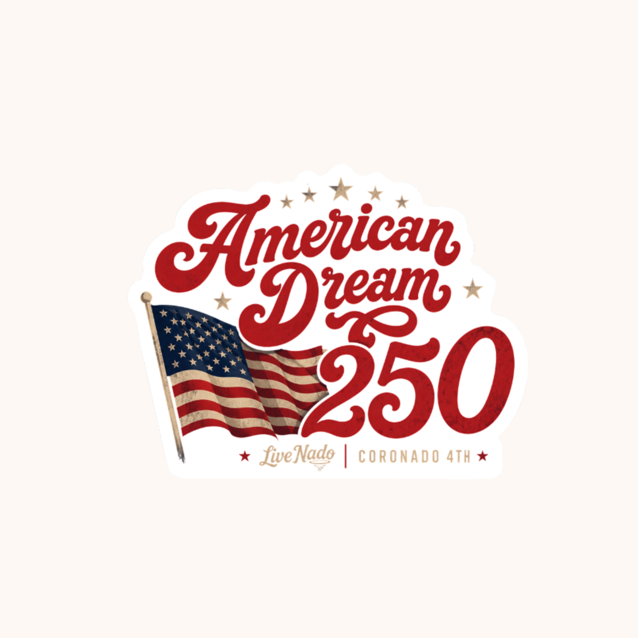American Dream 250 logo with American flag on a white background