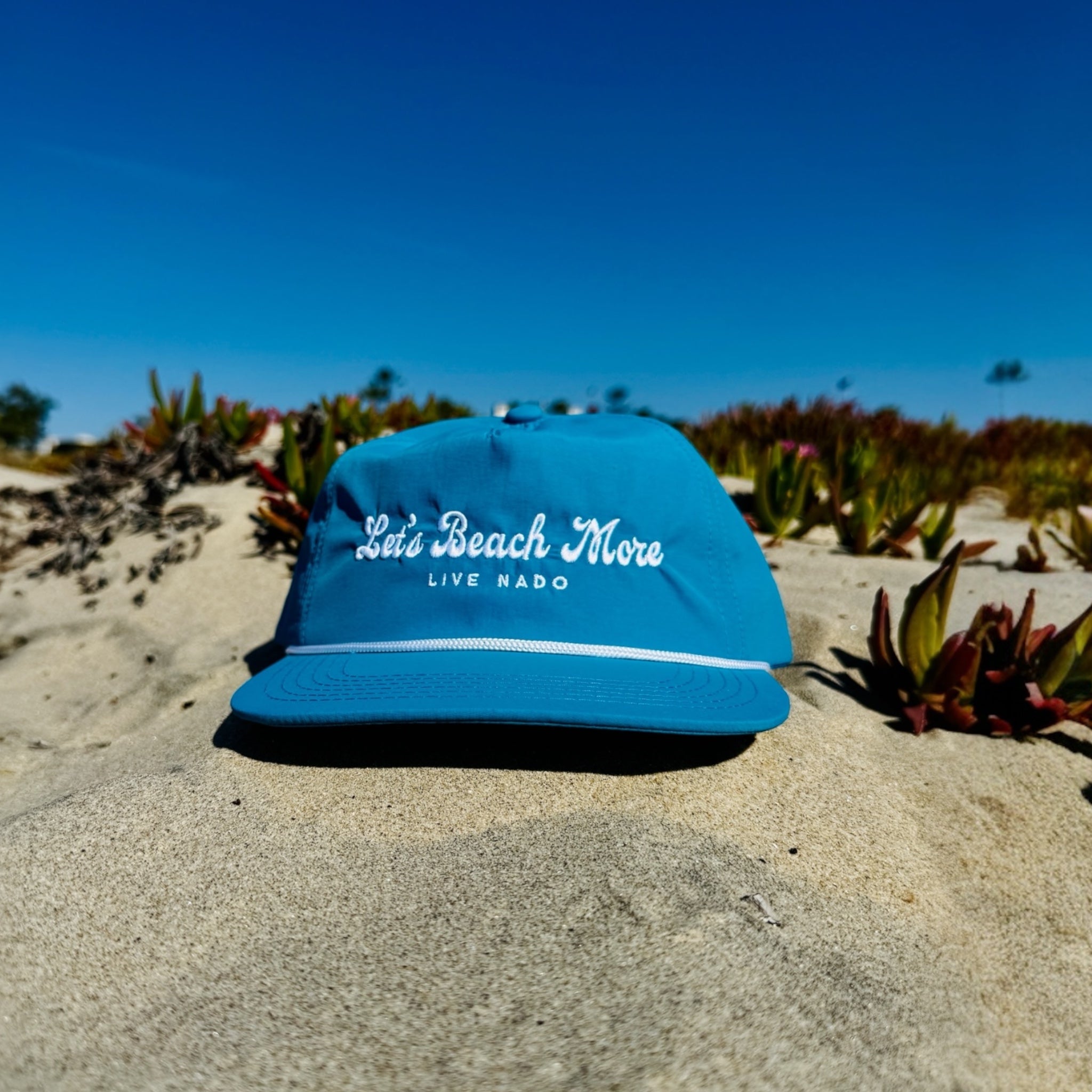 CENTRAL BEACH CORONADO |  LET'S BEACH MORE TEAL SURF CAP WITH ROPE