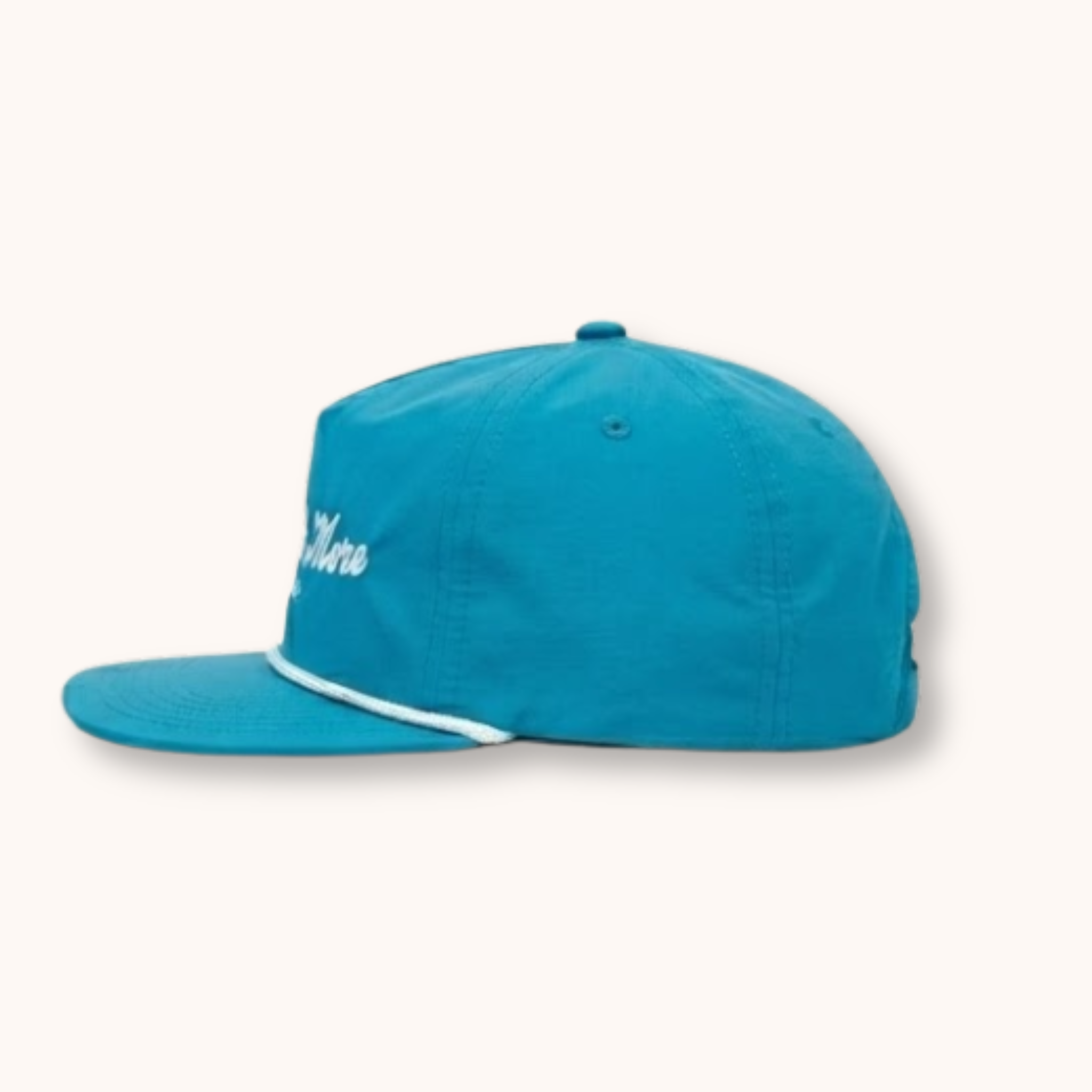 Blue cap with white brim on a light gray background
