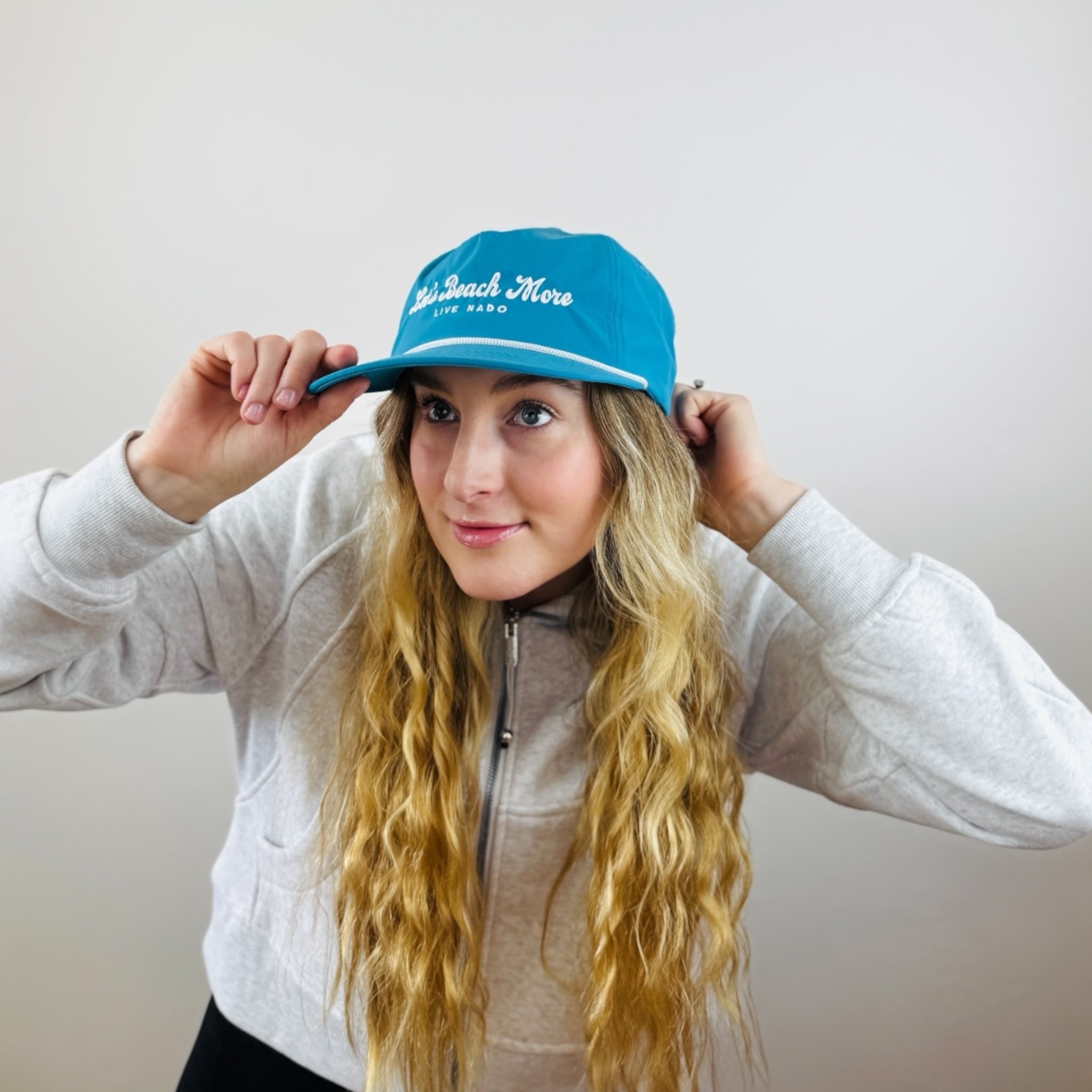 CENTRAL BEACH CORONADO |  LET'S BEACH MORE TEAL SURF CAP WITH ROPE