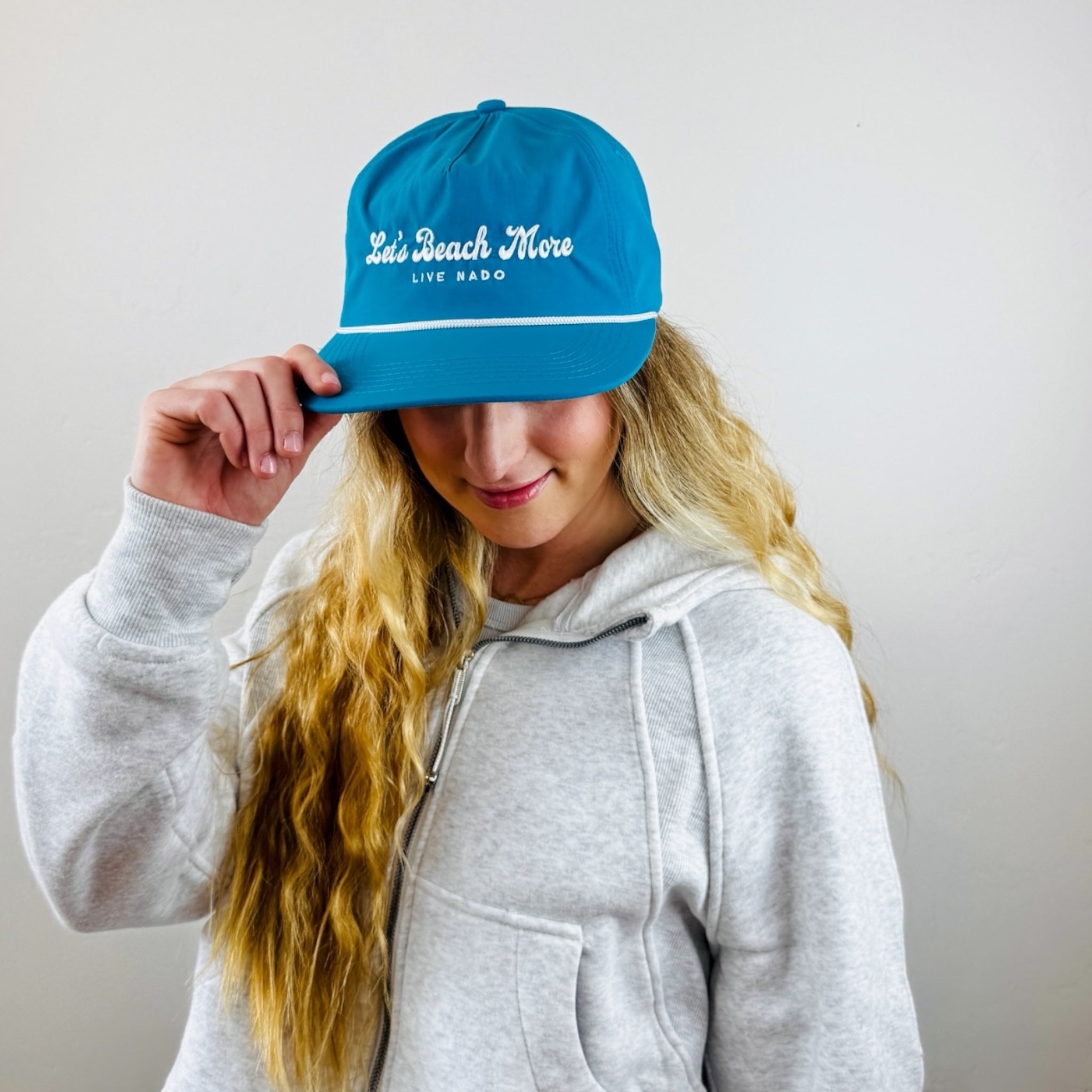 CENTRAL BEACH CORONADO |  LET'S BEACH MORE TEAL SURF CAP WITH ROPE