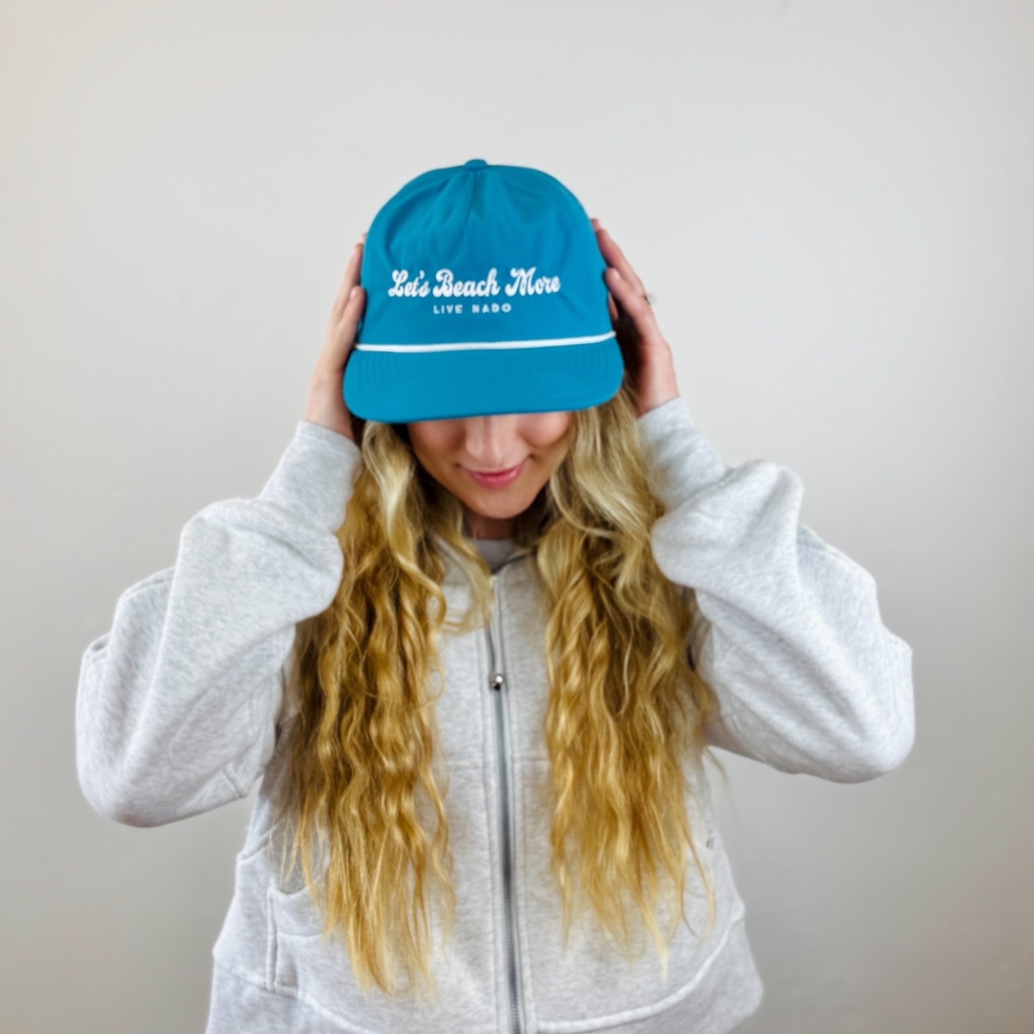 CENTRAL BEACH CORONADO |  LET'S BEACH MORE TEAL SURF CAP WITH ROPE