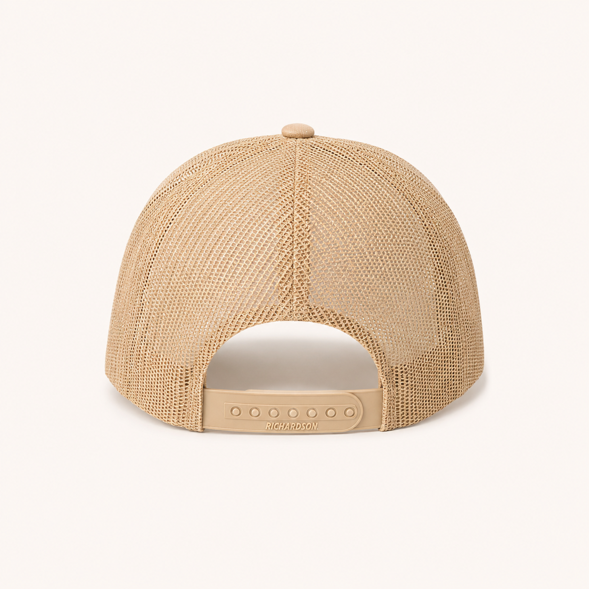 Beige mesh cap with a plain background