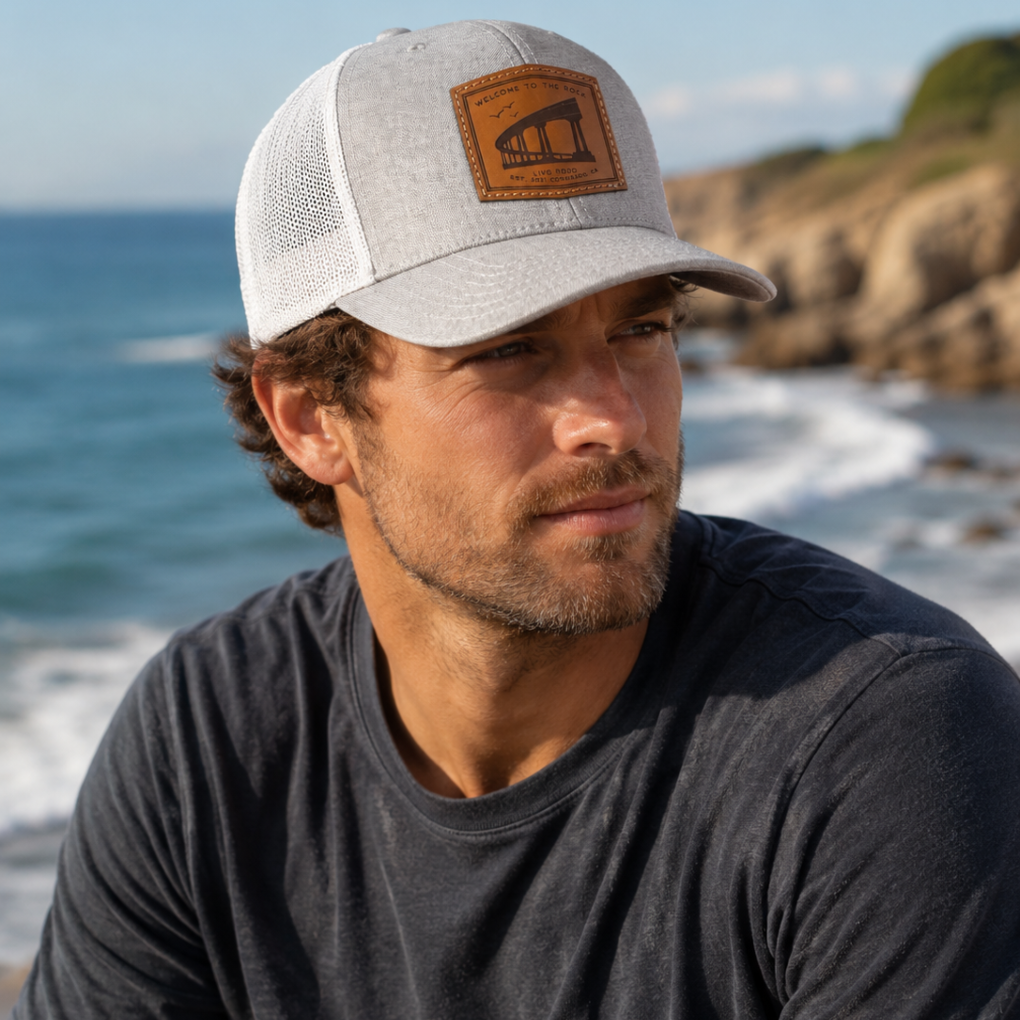DUNES | "WELCOME TO THE ROCK" LEATHER PATCH TRUCKER