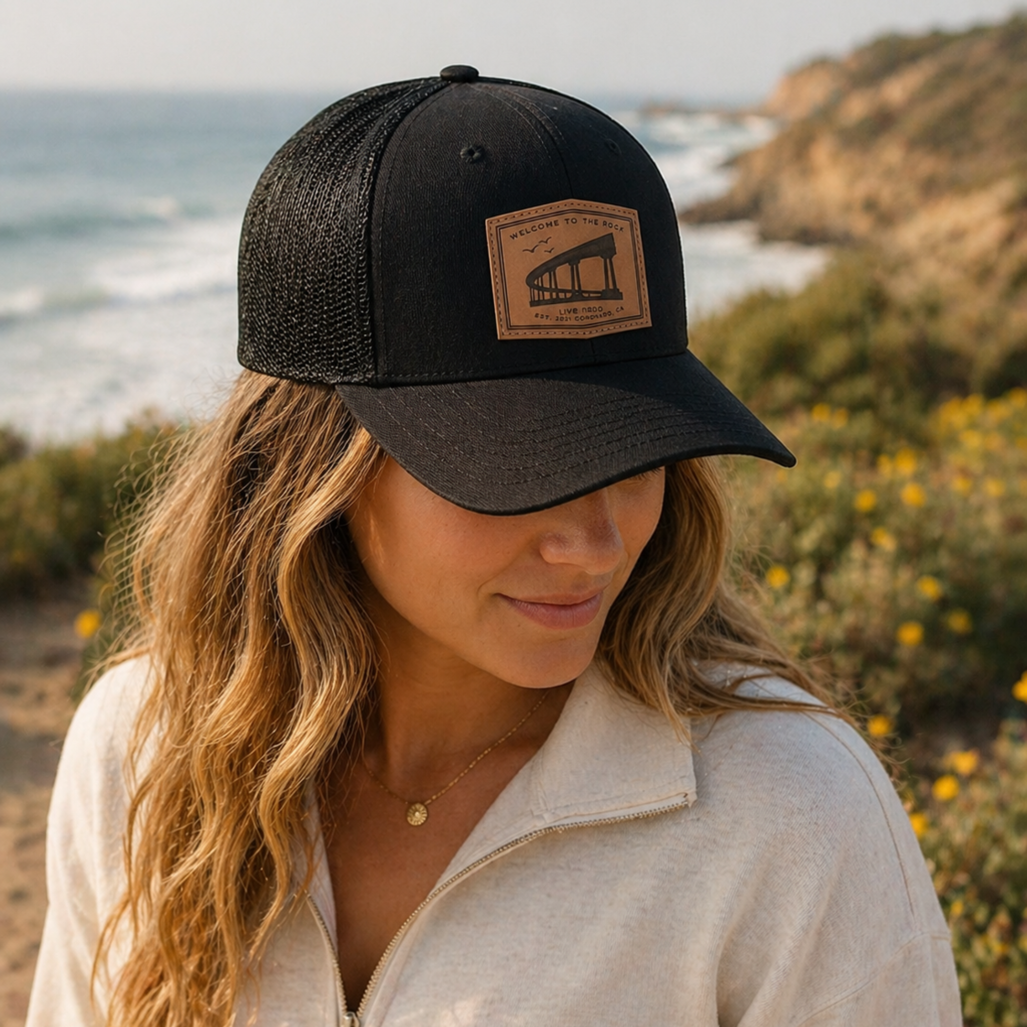 DUNES | "WELCOME TO THE ROCK" LEATHER PATCH TRUCKER