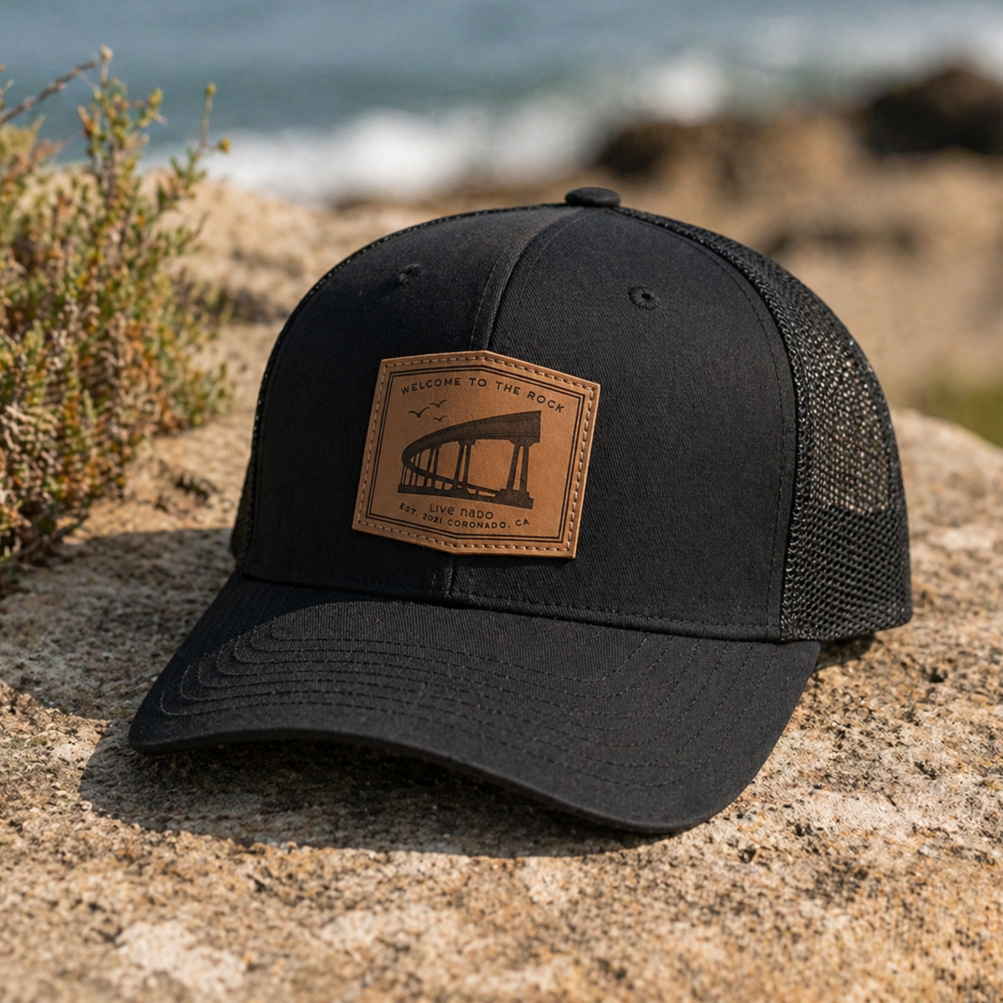 DUNES | "WELCOME TO THE ROCK" LEATHER PATCH TRUCKER
