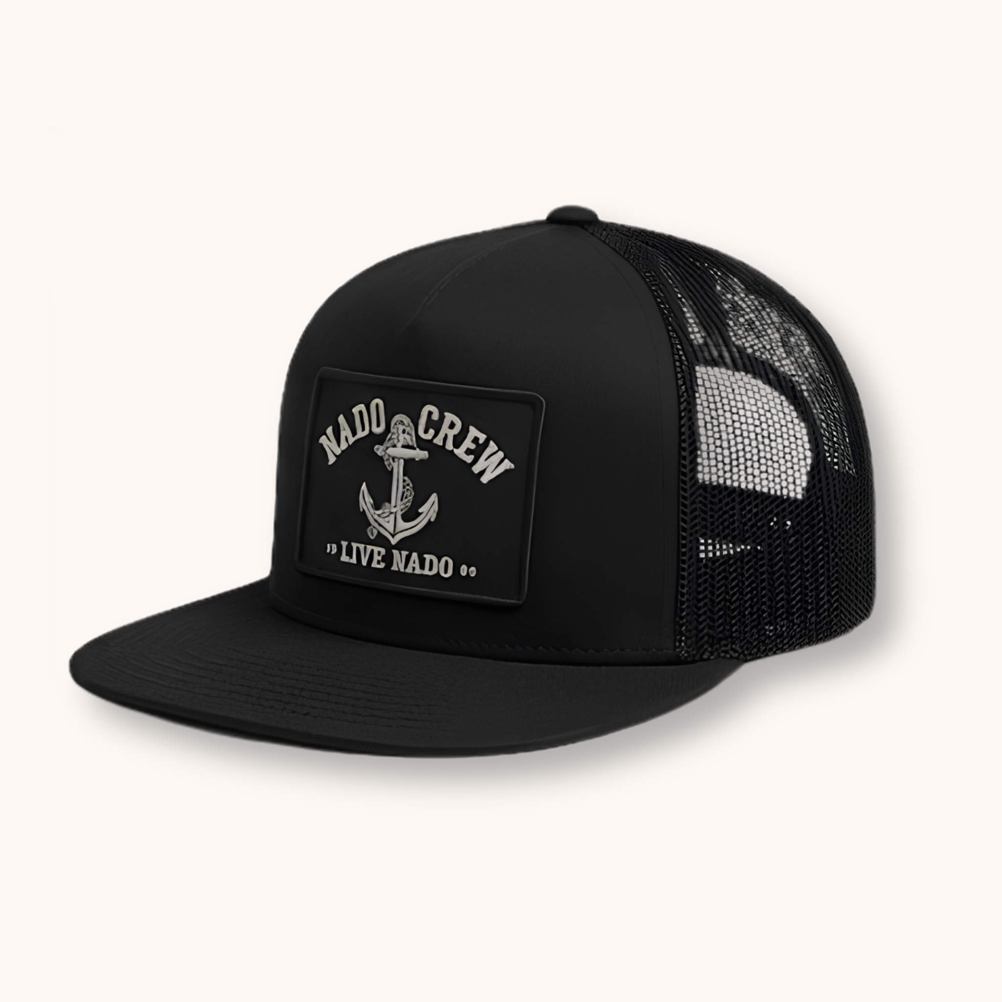 Black cap with mesh side on a white background