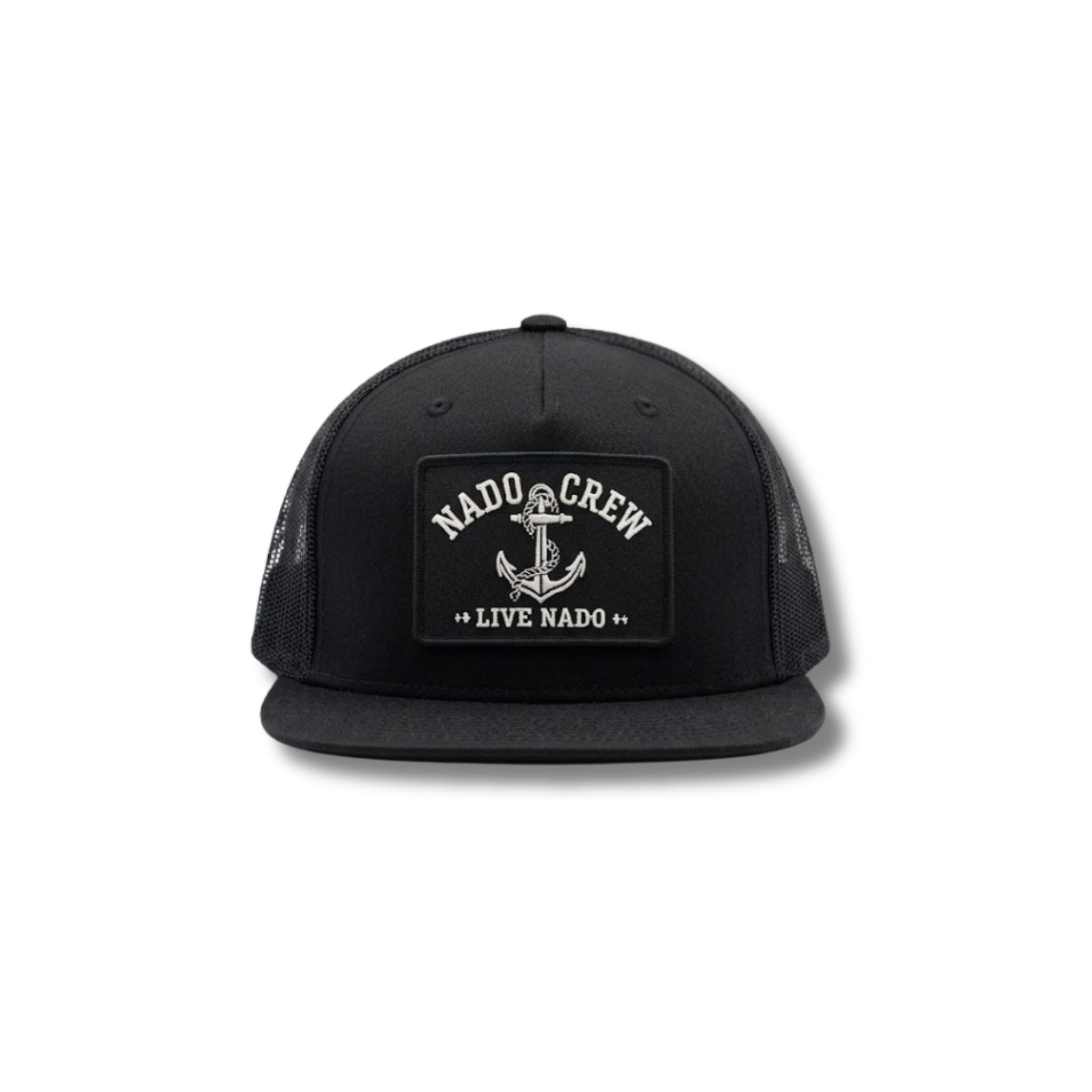 Black cap with a patch featuring 'NADO CREW' text and an anchor symbol on a white background.