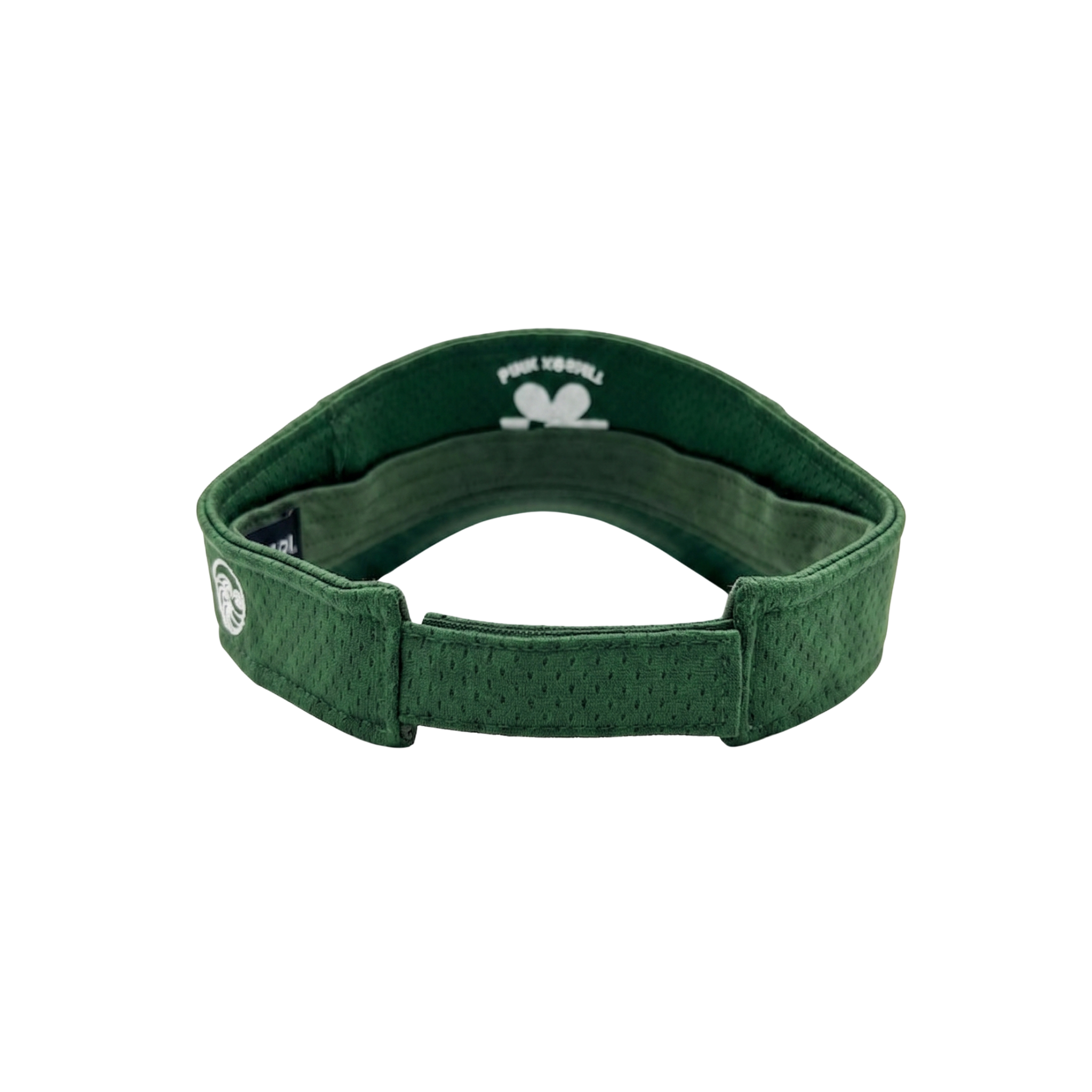 Green visor with brand logo on a white background