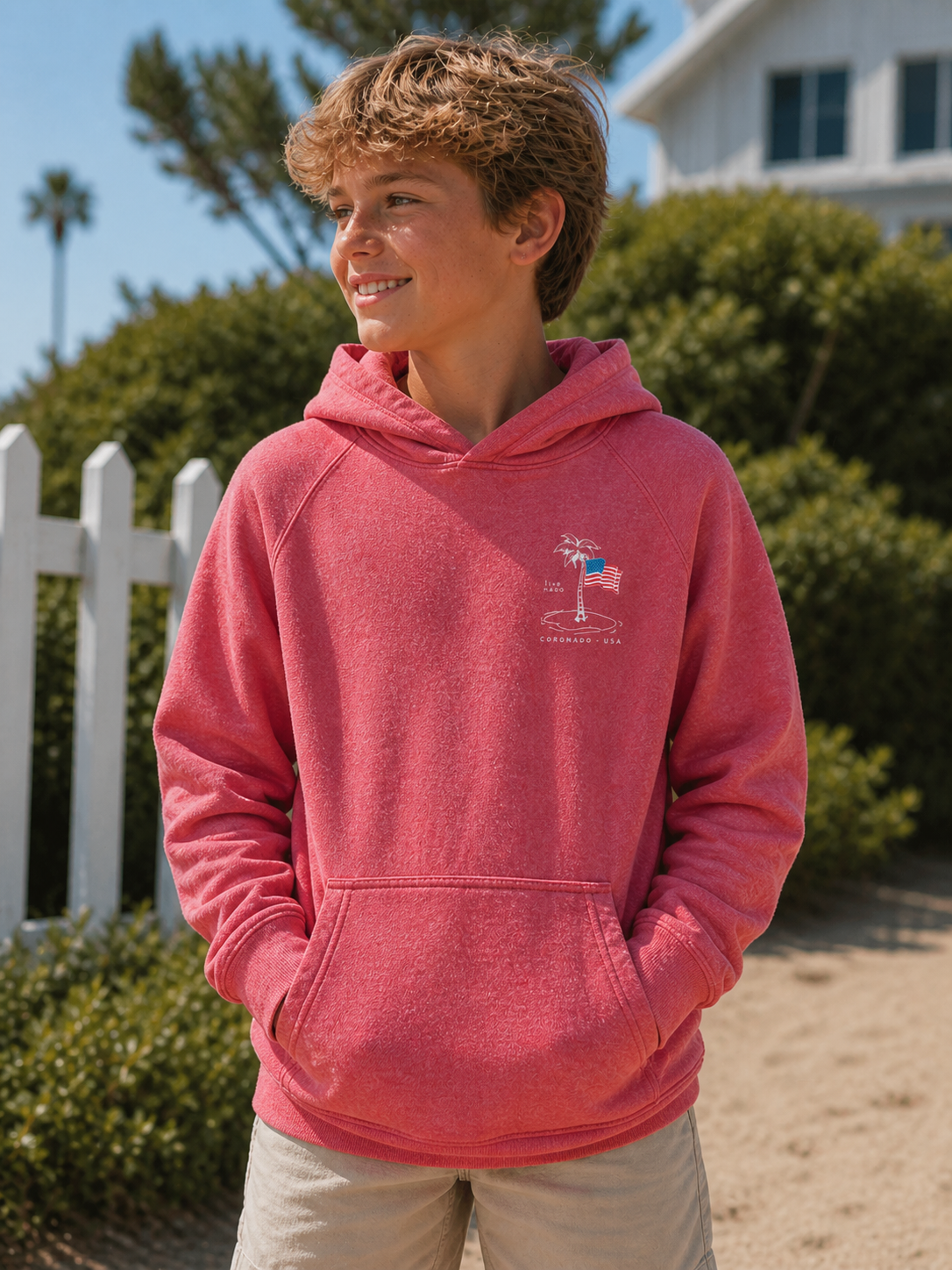 SHORELINE SWEATS | KIDS "RED, WHITE, AND PALM TREES" HOODIE
