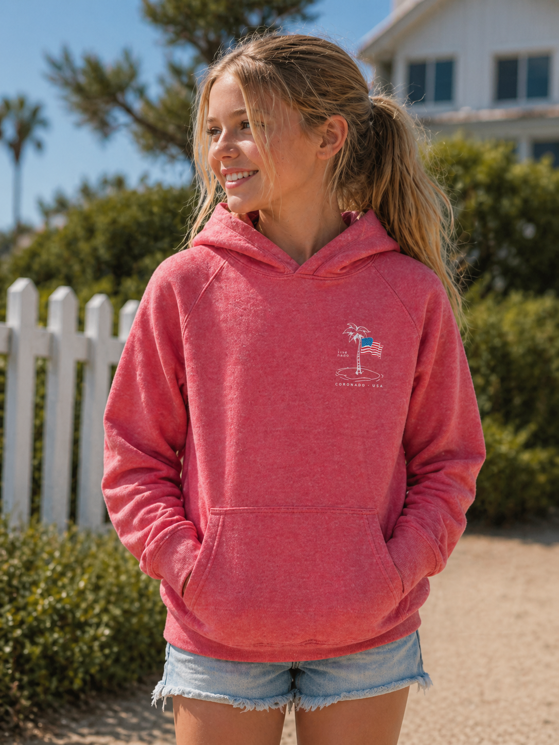 SHORELINE SWEATS | KIDS "RED, WHITE, AND PALM TREES" HOODIE
