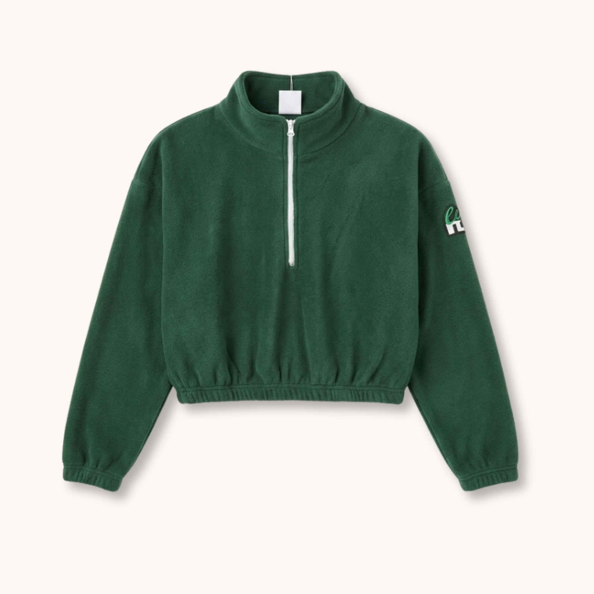 Green pullover with a white zipper on a white background