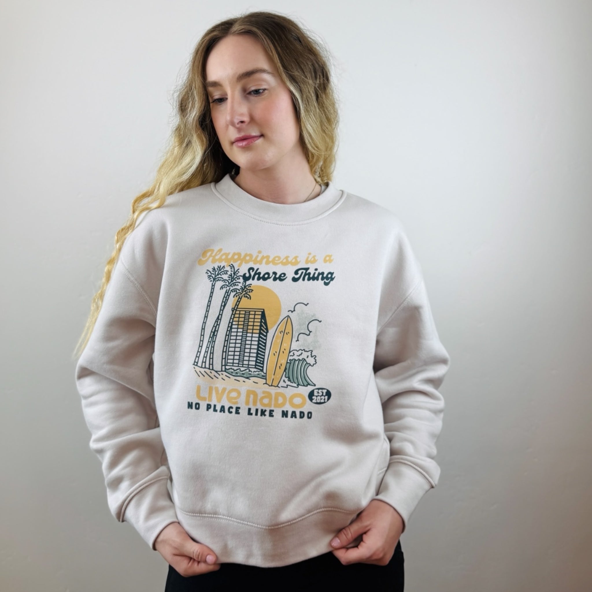 SHORELINE SWEATS  |  HAPPINESS IS A SHORE THING CORONADO CREW NECK FLEECE