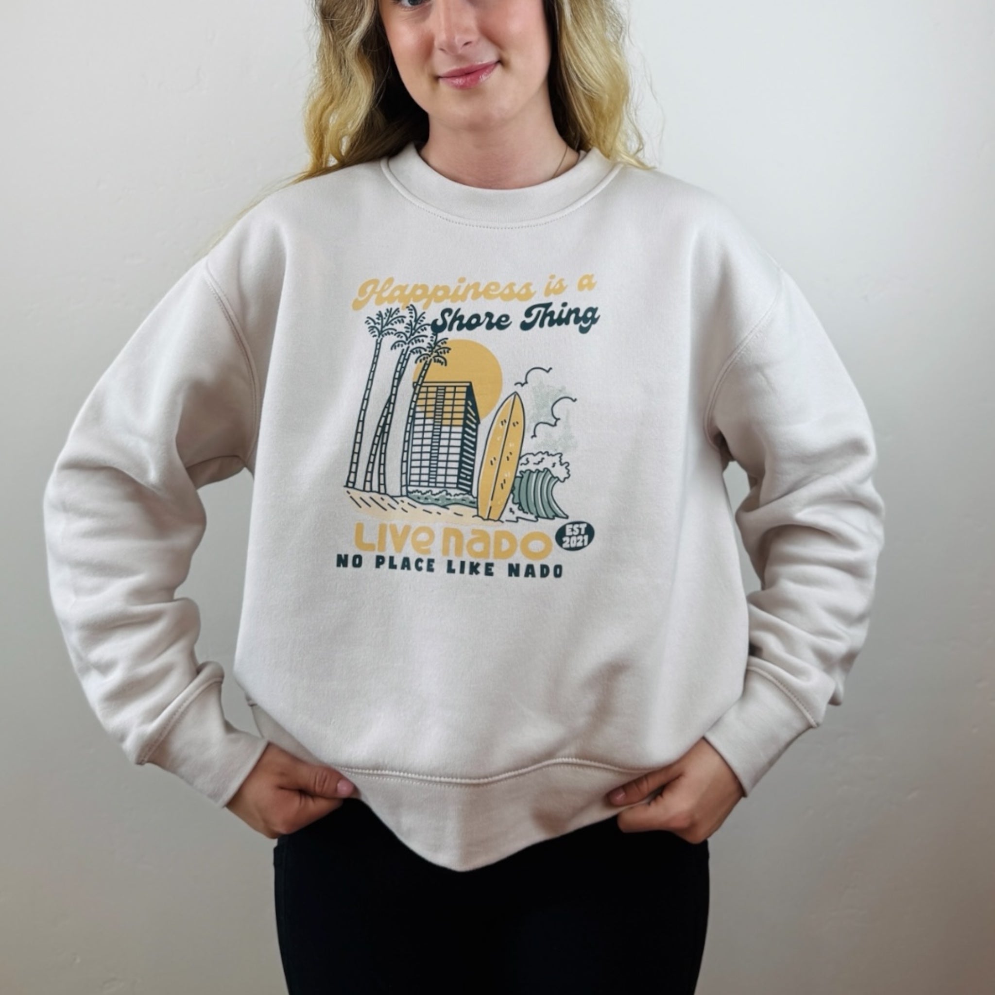 SHORELINE SWEATS  |  HAPPINESS IS A SHORE THING CORONADO CREW NECK FLEECE